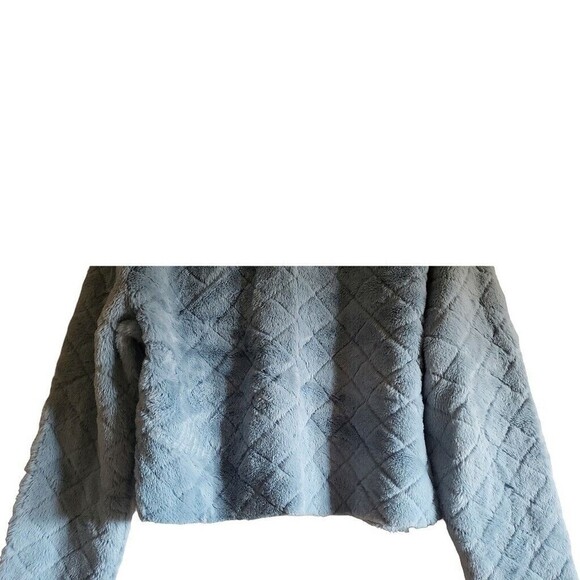 ZARA Blue Faux Fur Boho Quilted Sweater Cropped Y2K Boxy Womens Size M Fuzzy - Picture 7 of 11